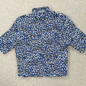Express Smocked Stretch Mock Neck Top Women's Small Blue Short Sleeve Crop